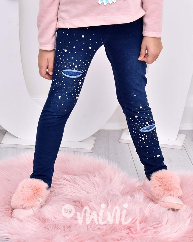Zimní vyteplené stretch legíny jeans s kamínky
