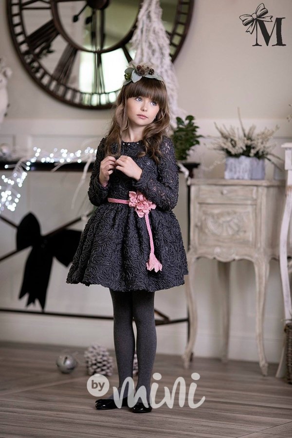 Luxusní šedivé dívčí šaty "dark grey lace"