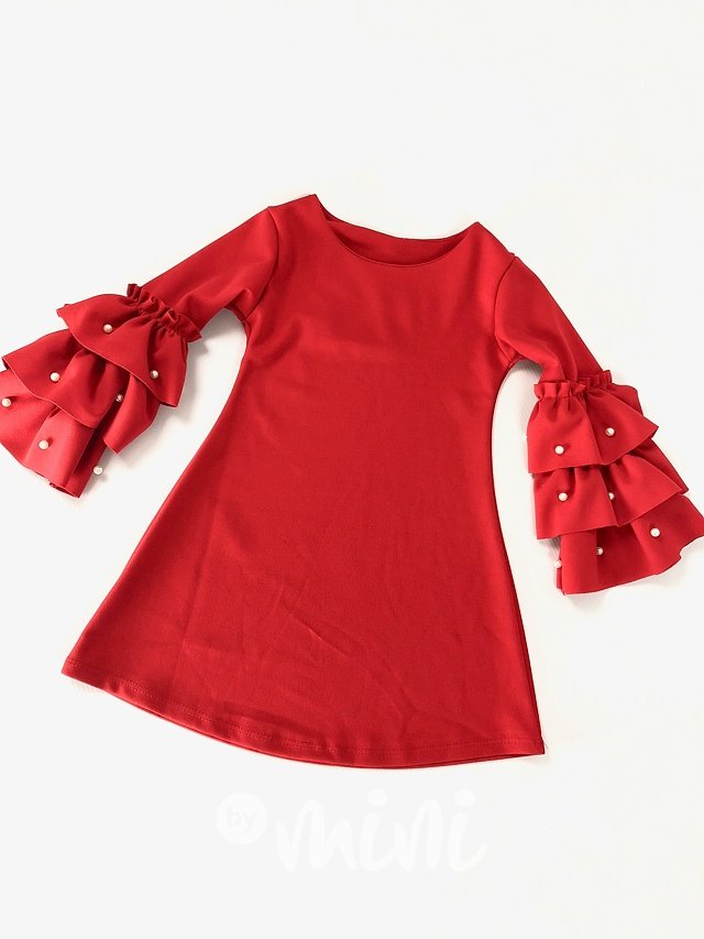 Červené dívčí šaty s perličkami