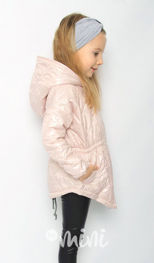 Prošívaný kabátek s extra velkou kapucí pink