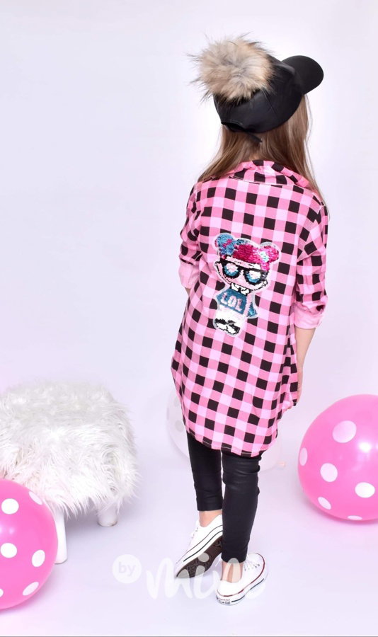 Pink růžová dívčí LOL košile s flitry