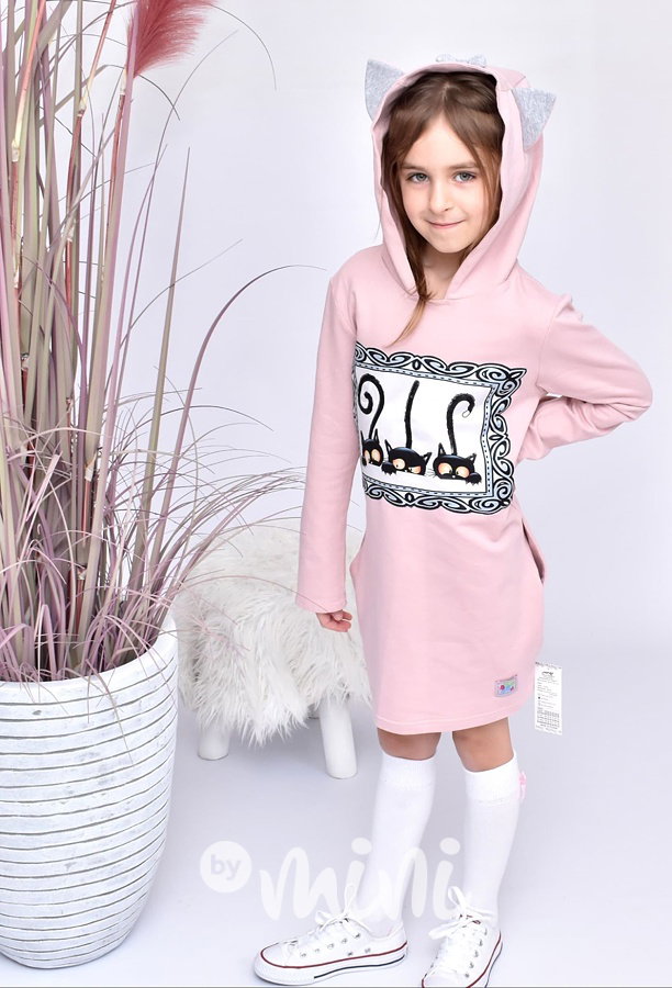 Pink kočicí tunika s kapucí