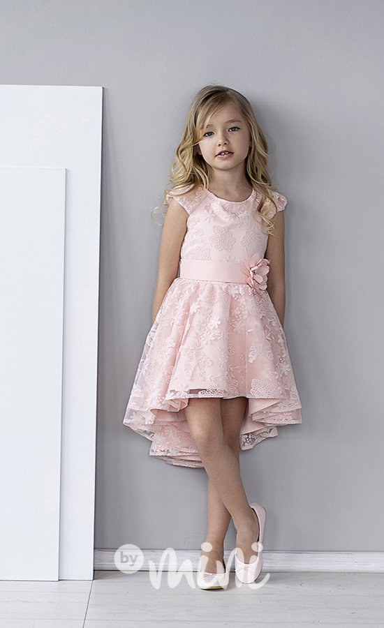 Luxury lososové šaty s krajkou a kytičkou