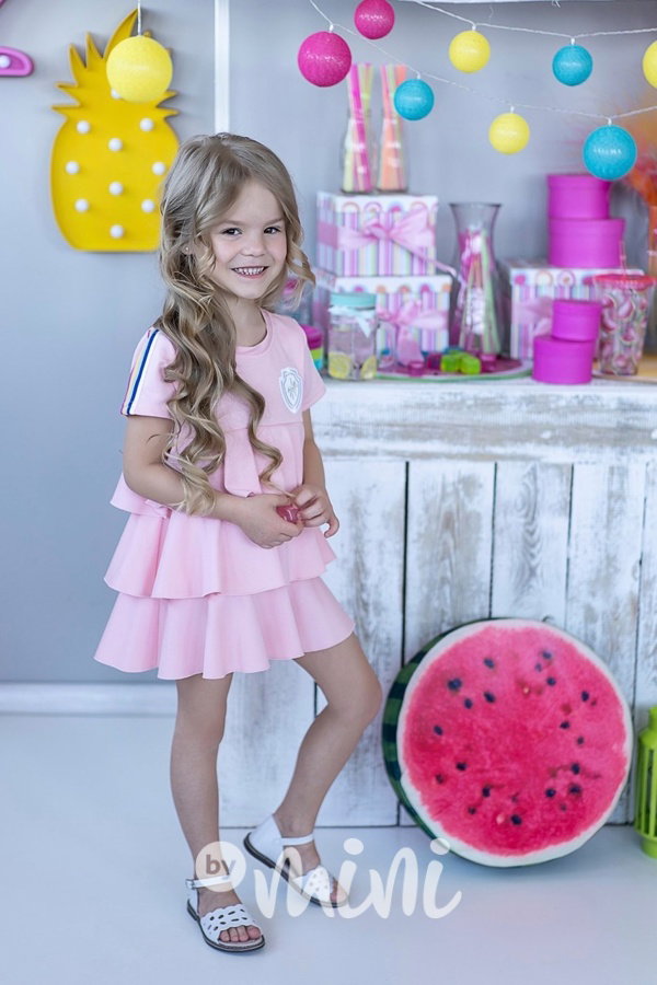 Baby pink extra volánkové šaty