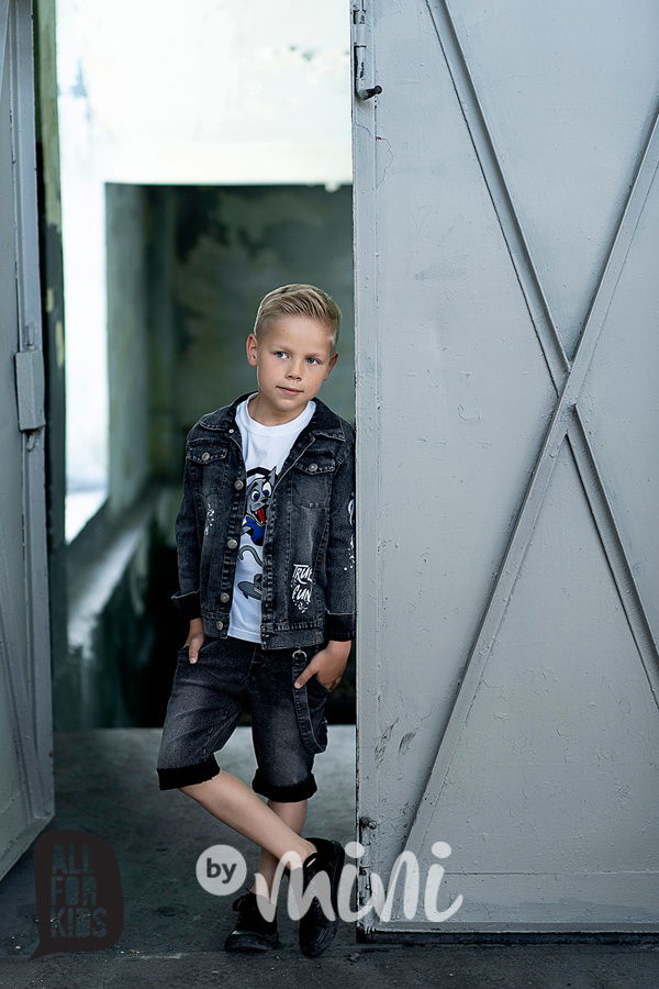 Jeans grafit chlapecká bunda s printem