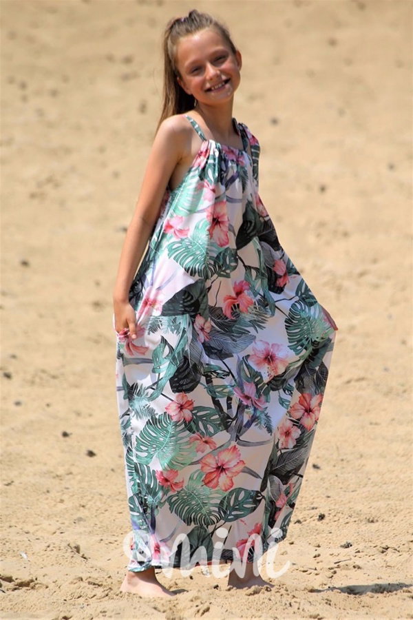 Dlouhé dívčí dětské květované letní šaty bez rukávů