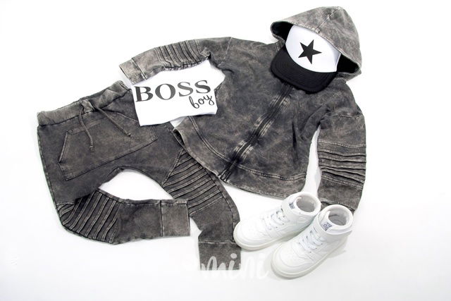 Acid wash biker mikina black