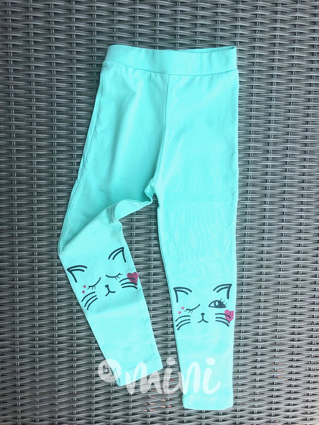 Kočičkové stretch legíny s kamínky mint