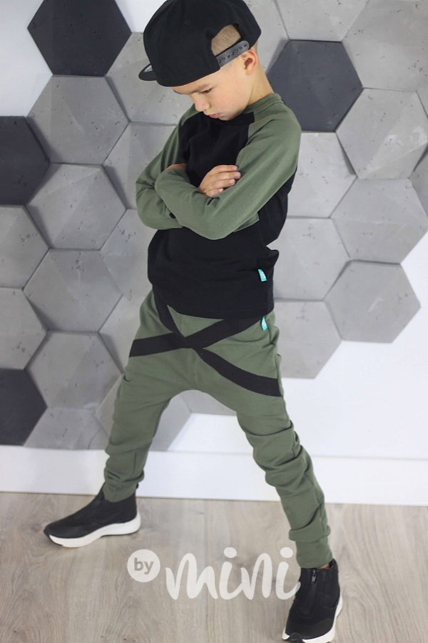 Khaki/black triko longsleeve