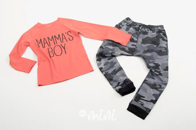Mamma's boy komplet grapefruit - chlapecké triko+chlapecké army baggy