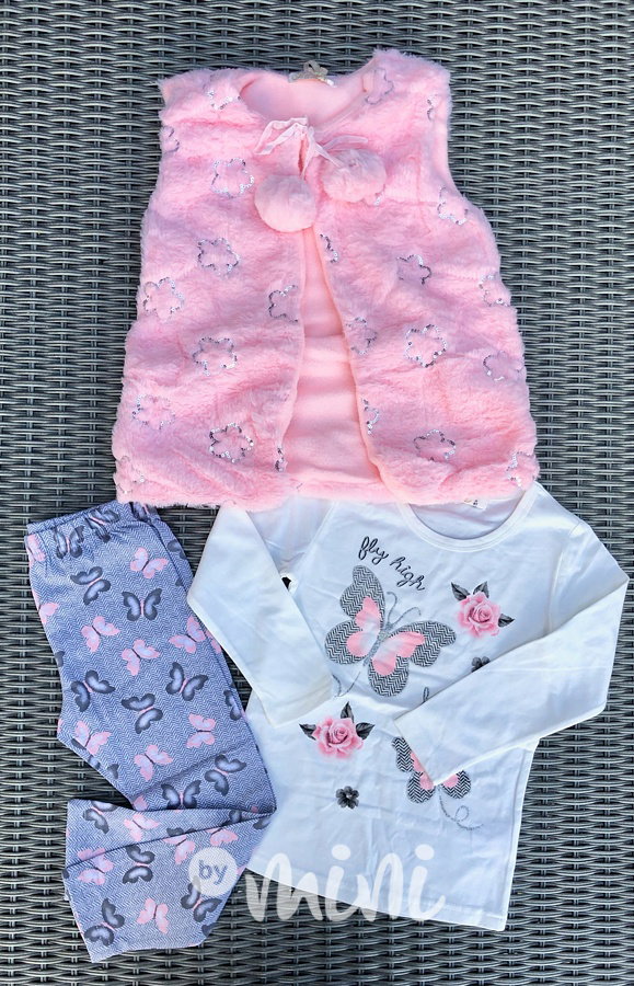 Trojkomplet - vesta, triko, legíny Butterfly pink