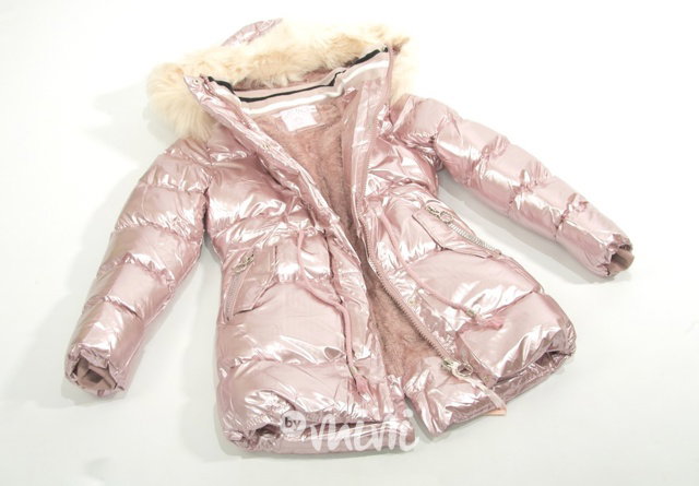 Metalický dívčí zimní kabát pink