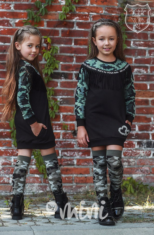 Designové army šaty s třásněmi
