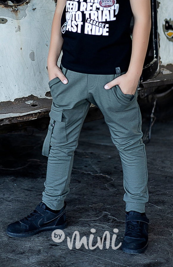 Khaki tepláčky extra dlouhý lampas