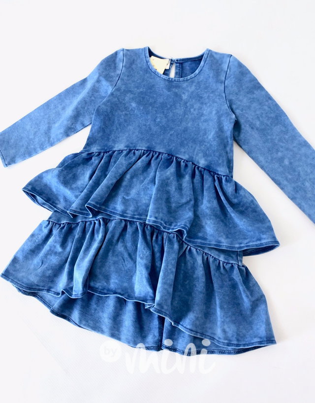 Ice blue denim volánkové šaty