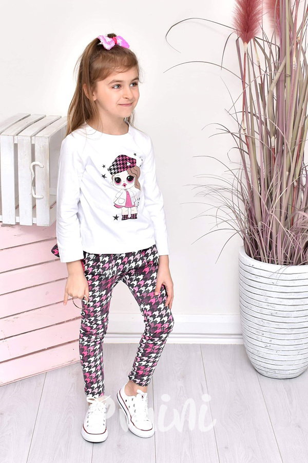Karo school girl pink - blůzka + sukňolegíny