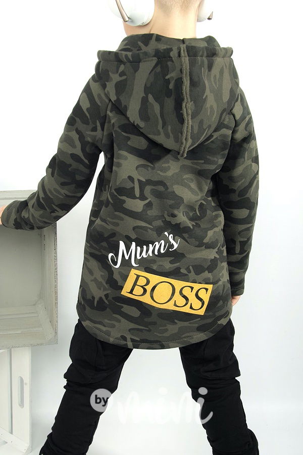 Vyteplená dlouhá chlapecká mikina army