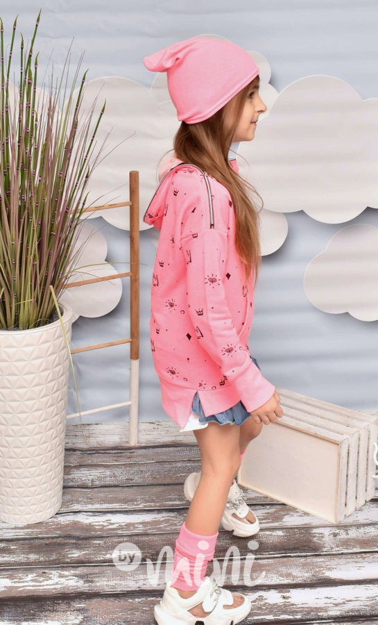 Neon hoodie MIMI dětská mikina - růžová