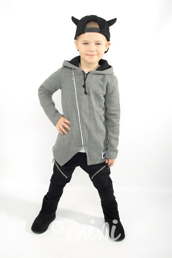 prodloužená šedivá chlapecká mikina ouška