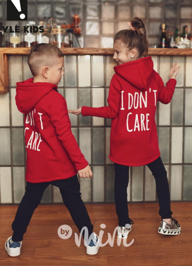 Don't care - vyteplená dlouhá mikina red