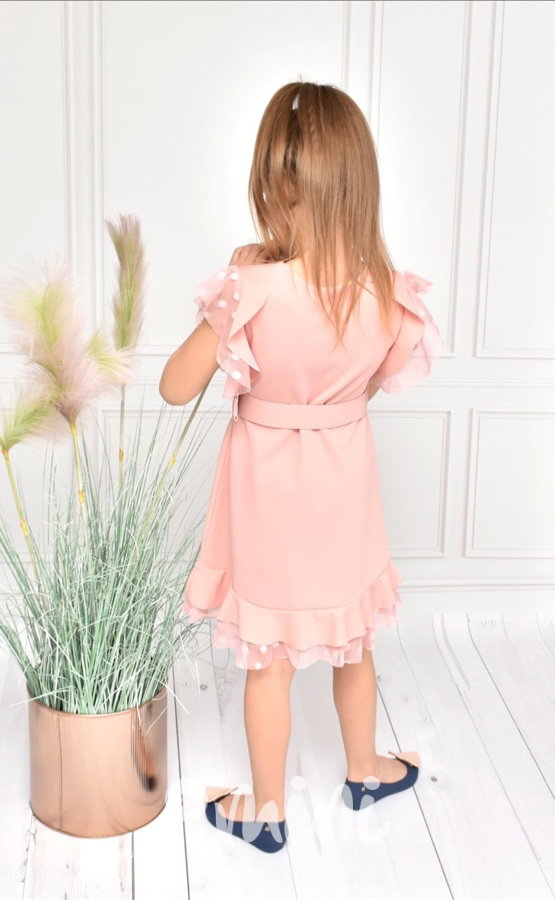 Srdíčkové elegant dětské šaty - pink