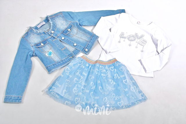 Dívčí set oblečení tutu sukně, bílé tričko, a džíska bundička