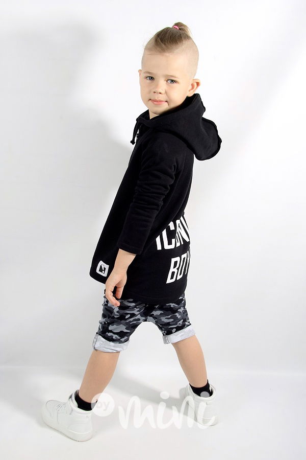 Chlapecké černá prodloužená mikina s kapucí