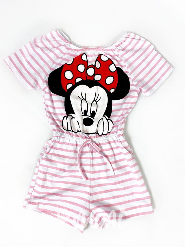 Minnie letní overal - pruhovaný pink/white