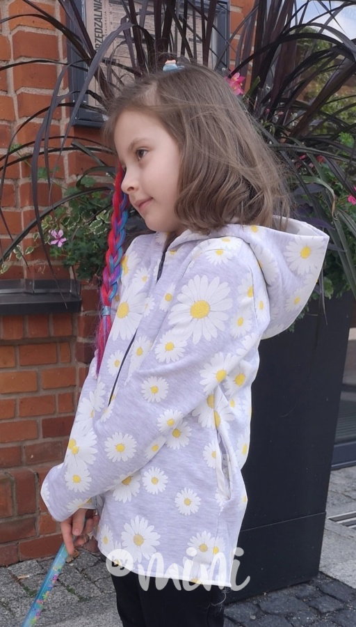 Šedá fleece long mikina kopretiny