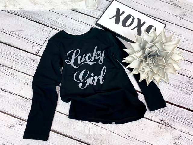 Lucky girl longsleeve dívčí triko - black