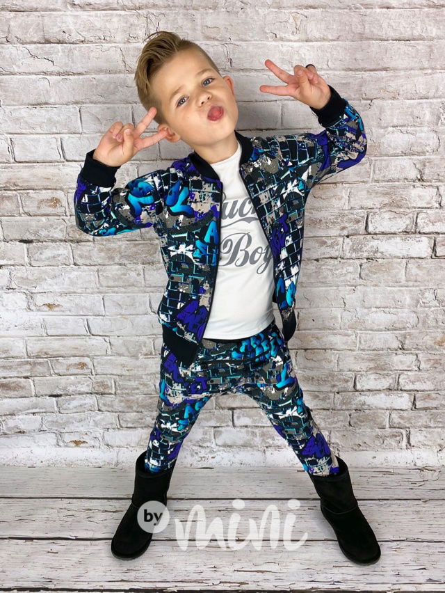 Baggy Blue Graffiti s kapsičkou a zipem