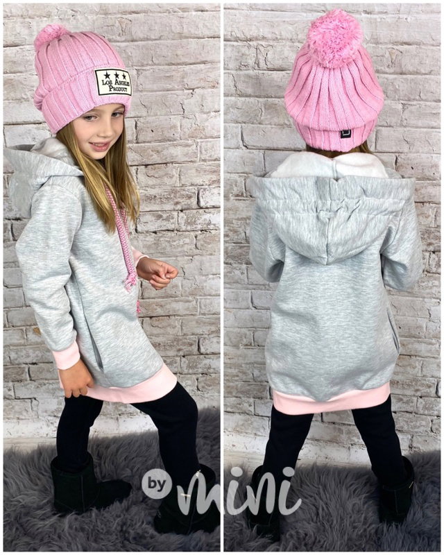 Long vyteplená mikina grey/pink