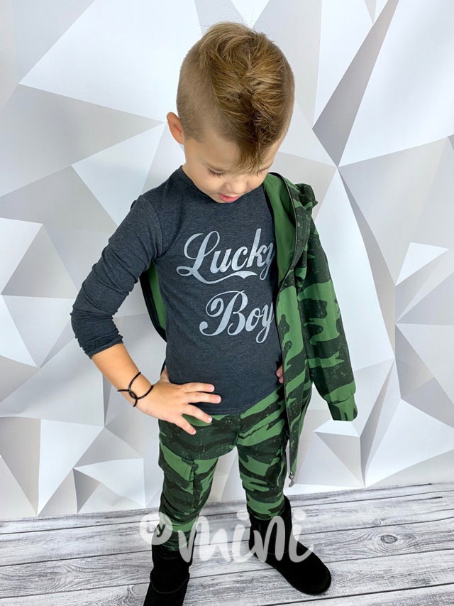 Lucky boy longsleeve chlapecké triko - šedé