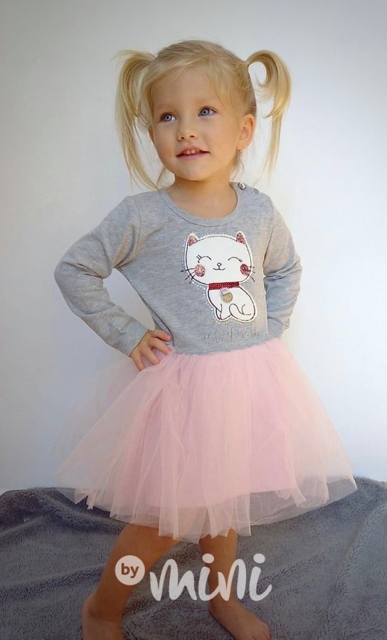 Kitty tylové šaty grey/pink