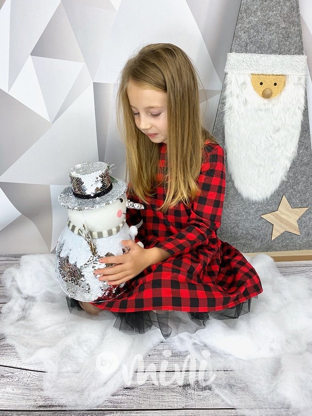 Dětské šaty podšité tylem, karo, vánoční design 