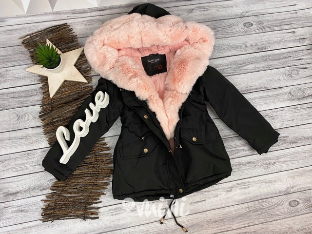 Zimní kožíšková parka - black/pink