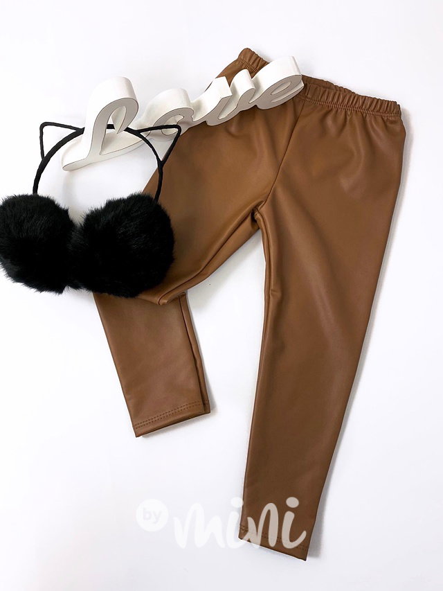 Oteplené ECO Leather legíny - peanut