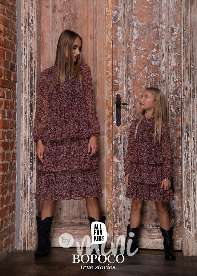 Boho zimní šaty mahagon stejné matka a dcera