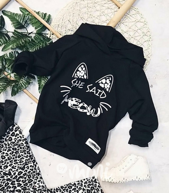 MEOW dívčí hoodie mikina černá