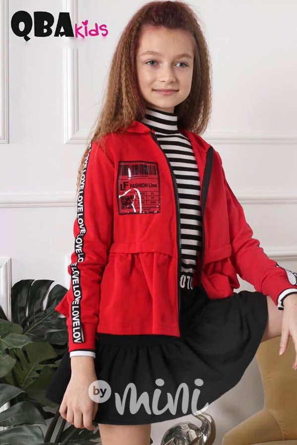 Originální červená dívčí mikina na zip 