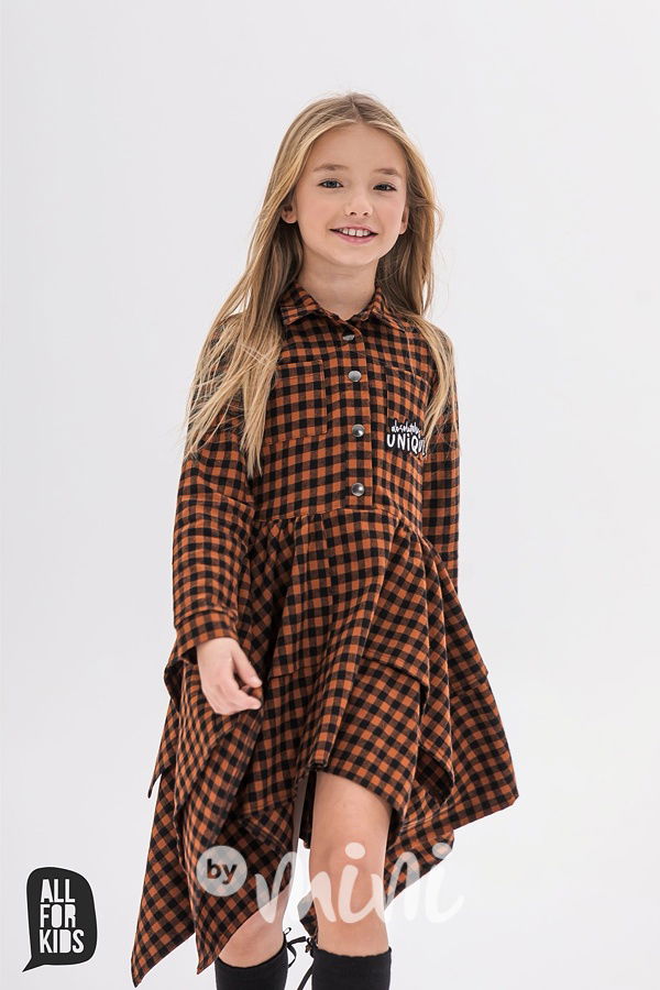 Unique karo dívčí šaty s dlouhým rukávem