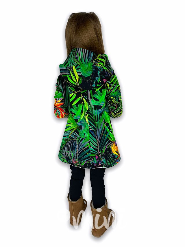 Úžasná dívčí zelená mikina s listy a motivem tropik