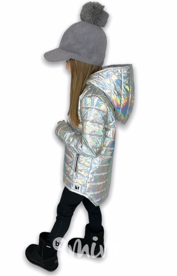 Jarní prošívaná long bunda - metallic silver