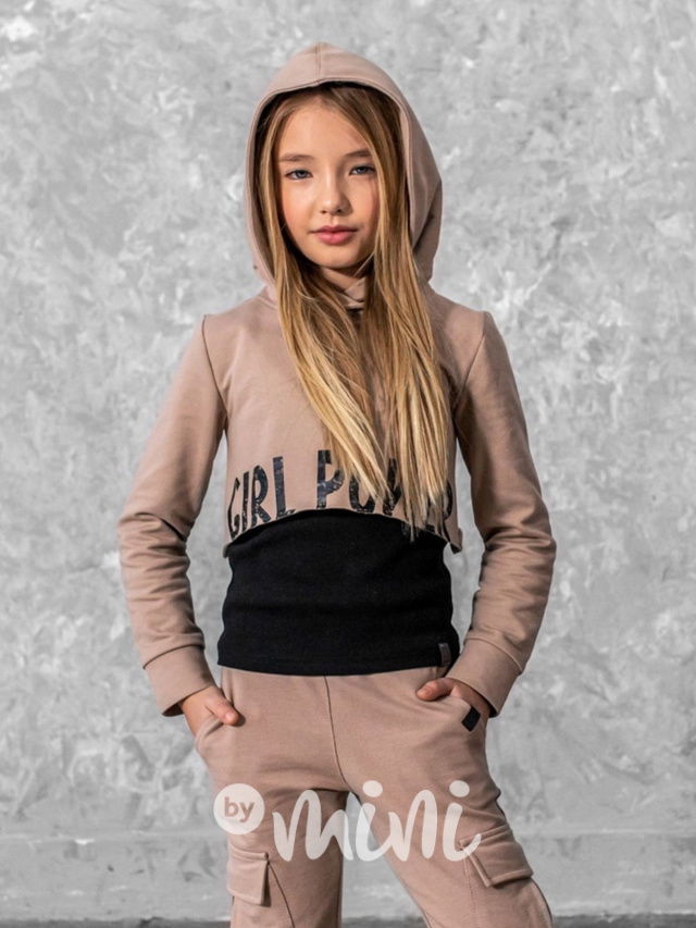 Girl power hoodie crop mikina nude *AFK*