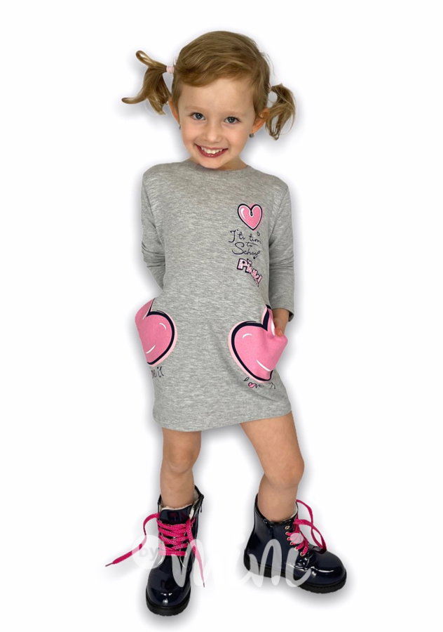 PINK heart - mikinová tunika - šedý melír