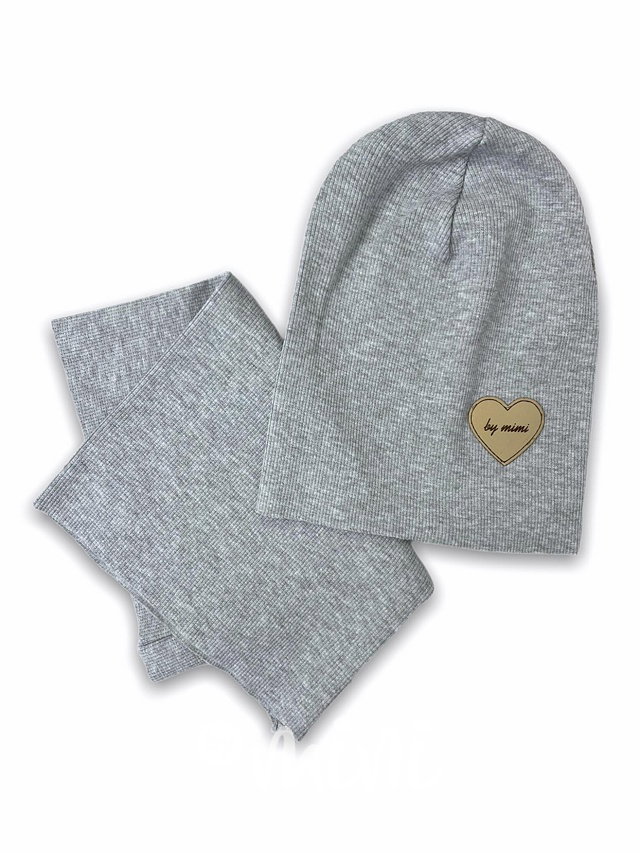 Grey žebrovaná beanie čepka s nákrčníkem