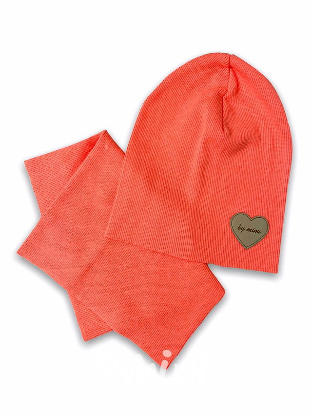 Neon oranž žebrovaná beanie čepka s nákrčníkem