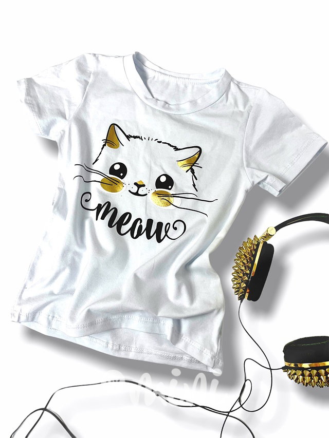 MEOW dívčí triko bílé s kočičkou