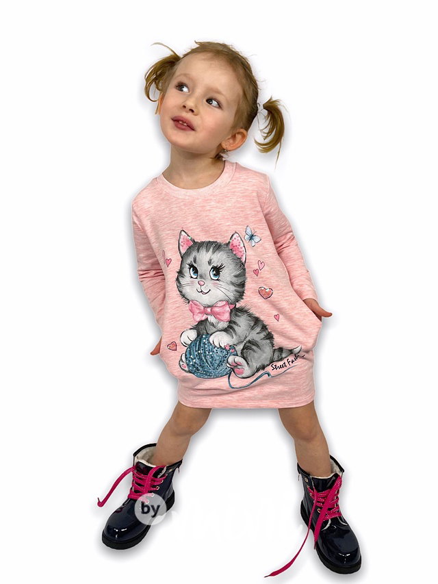 Cutie cat - mikinová tunika - růžový melír