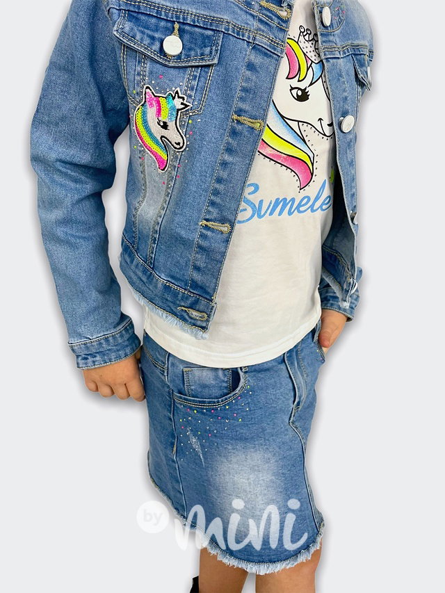 Jeans 3-dílný komplet UNICORN s flitry a kamínky